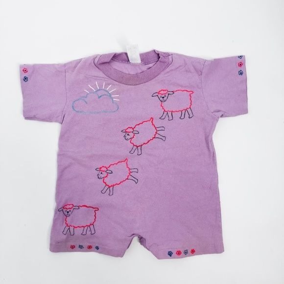 Vintage Light Purple Flower & Sheep Onesie with Buttons - 18M - Picture 1 of 8